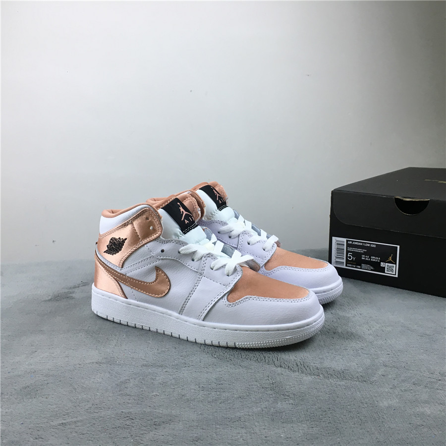 Women Air Jordan 1 Mid Rose Gold Silver Shoes - Click Image to Close